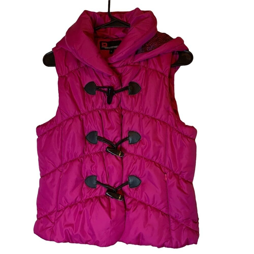 Hot Pink Girls Dollhouse Puffer Vest with Hood. Size Large.